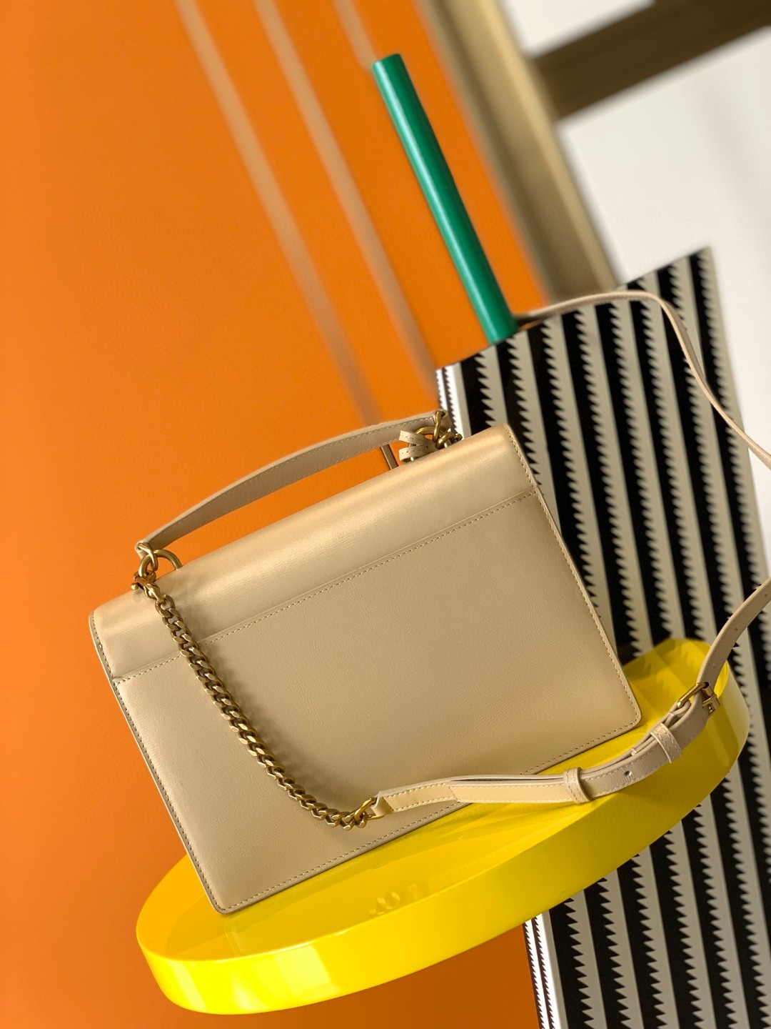 Y51 SUNSET LARGE IN SMOOTH LEATHER BEIGE 10.6 X 7 X 3.1 INCHES