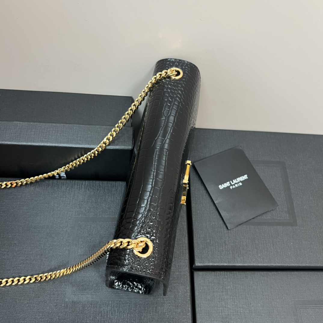 Y51 KATE MEDIUM IN CROCODILE-EMBOSSED LEATHER BLACK 9.4 X 5.7 X 2.1 INCHES