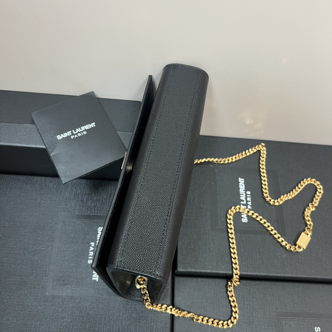 Y51 KATE MEDIUM IN GRAIN DE POUDRE EMBOSSED LEATHER BLACK GOLD 9.4 X 5.7 X 2.1 INCHES