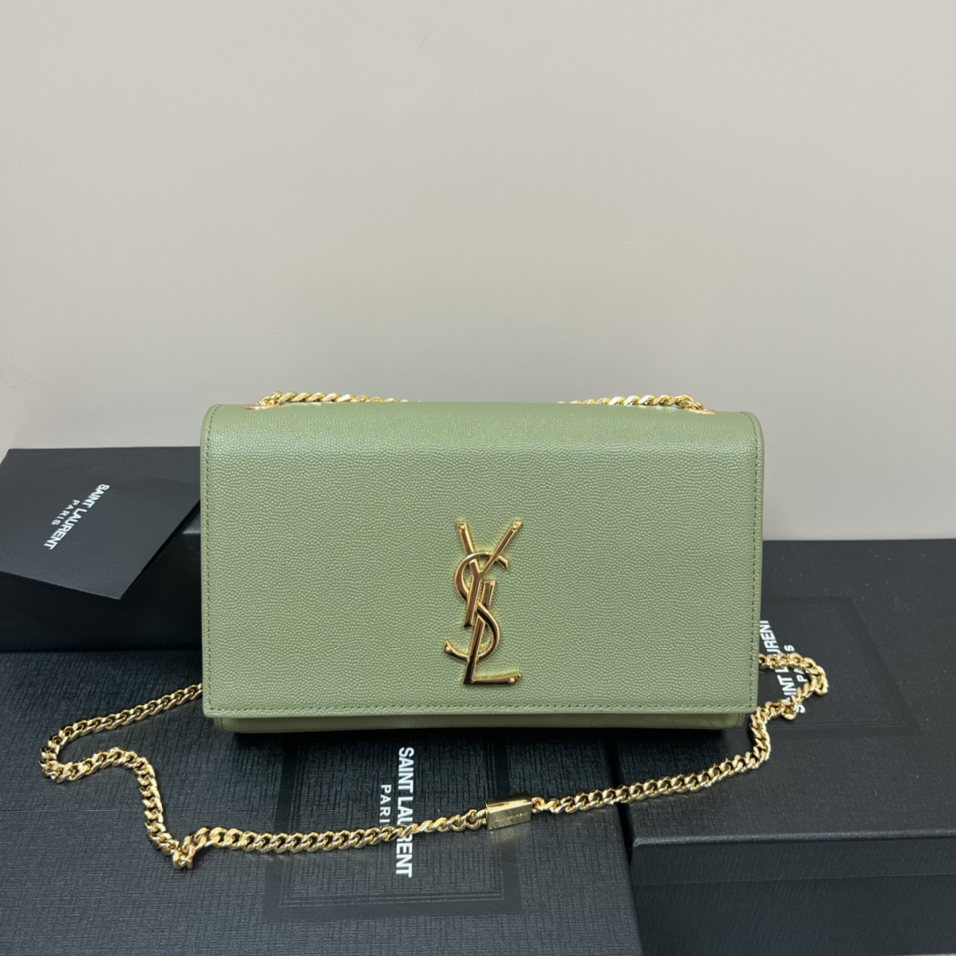 Y51 KATE MEDIUM IN GRAIN DE POUDRE EMBOSSED LEATHER GREEN 9.4 X 5.7 X 2.1 INCHES