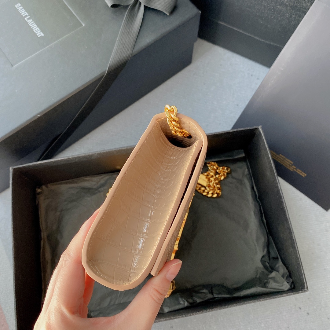 Y51 KATE MEDIUM TASSEL IN CROCODILE-EMBOSSED LEATHER PINK 9.4 X 5.7 X 2.1 INCHES