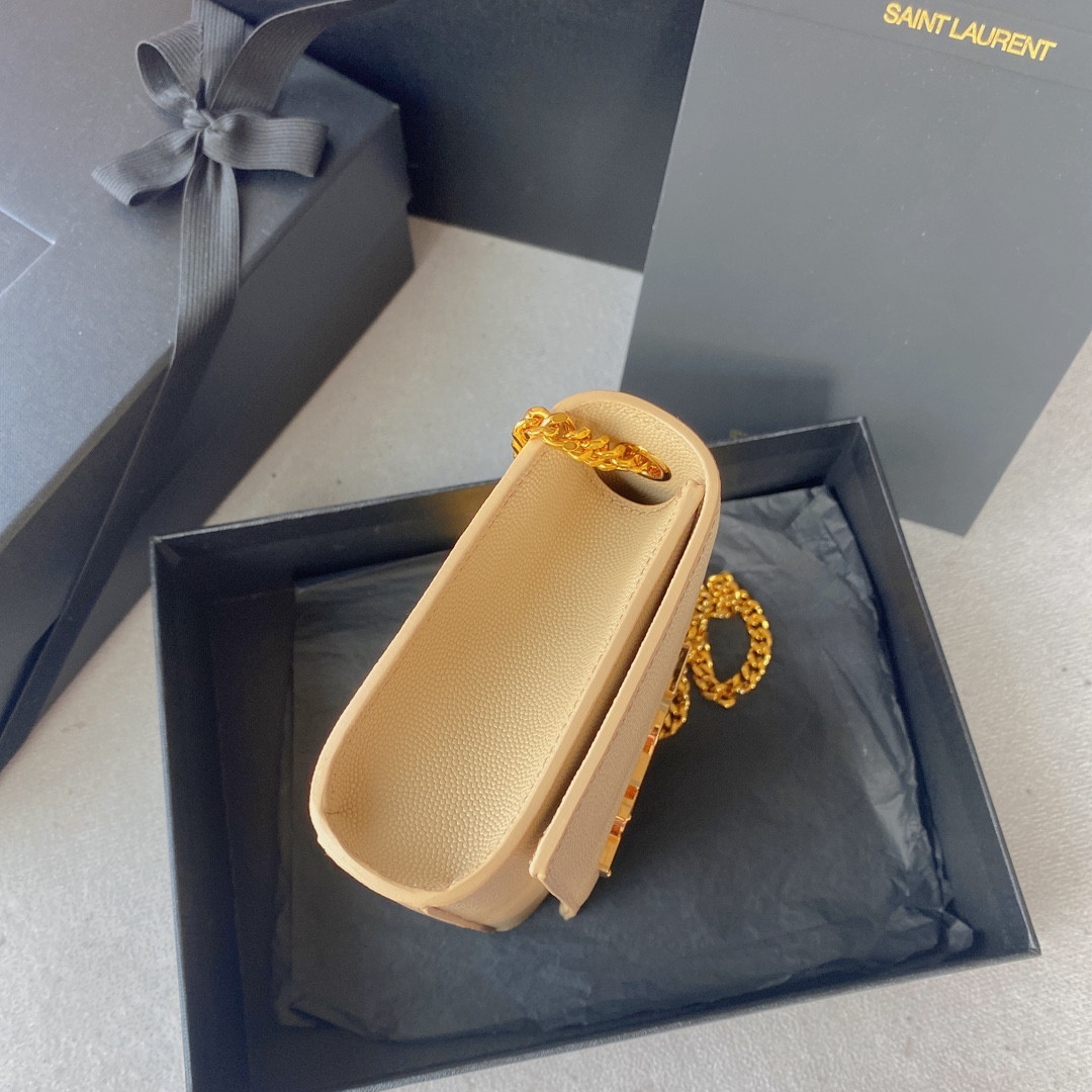 Y51 KATE SMALL IN GRAIN DE POUDRE EMBOSSED LEATHER LIGHT YELLOW GOLD 7.8 X 4.9 X 1.9 INCHES