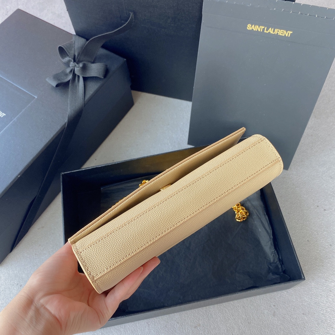 Y51 KATE SMALL IN GRAIN DE POUDRE EMBOSSED LEATHER LIGHT YELLOW GOLD 7.8 X 4.9 X 1.9 INCHES