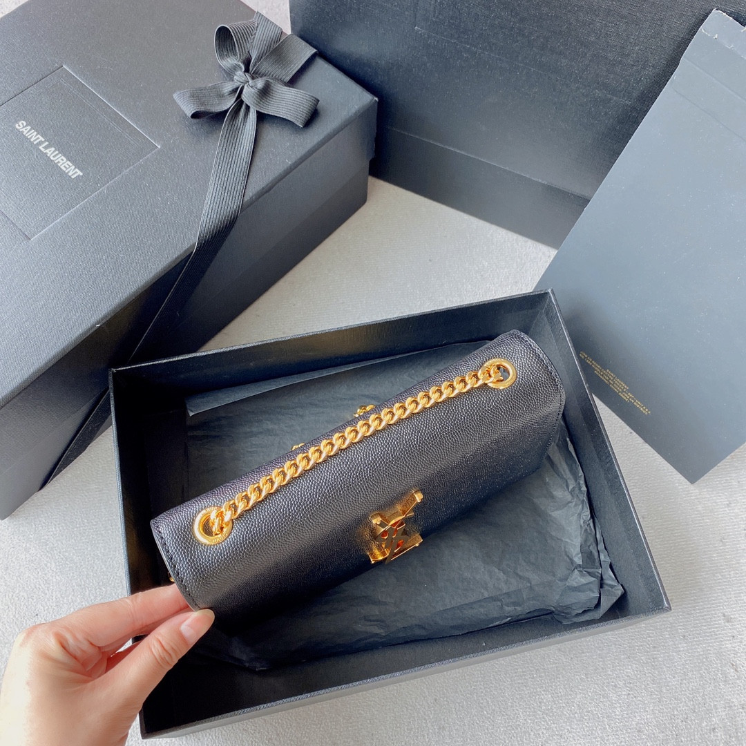 Y51 KATE SMALL IN GRAIN DE POUDRE EMBOSSED LEATHER NAVY GOLD 7.8 X 4.9 X 1.9 INCHES