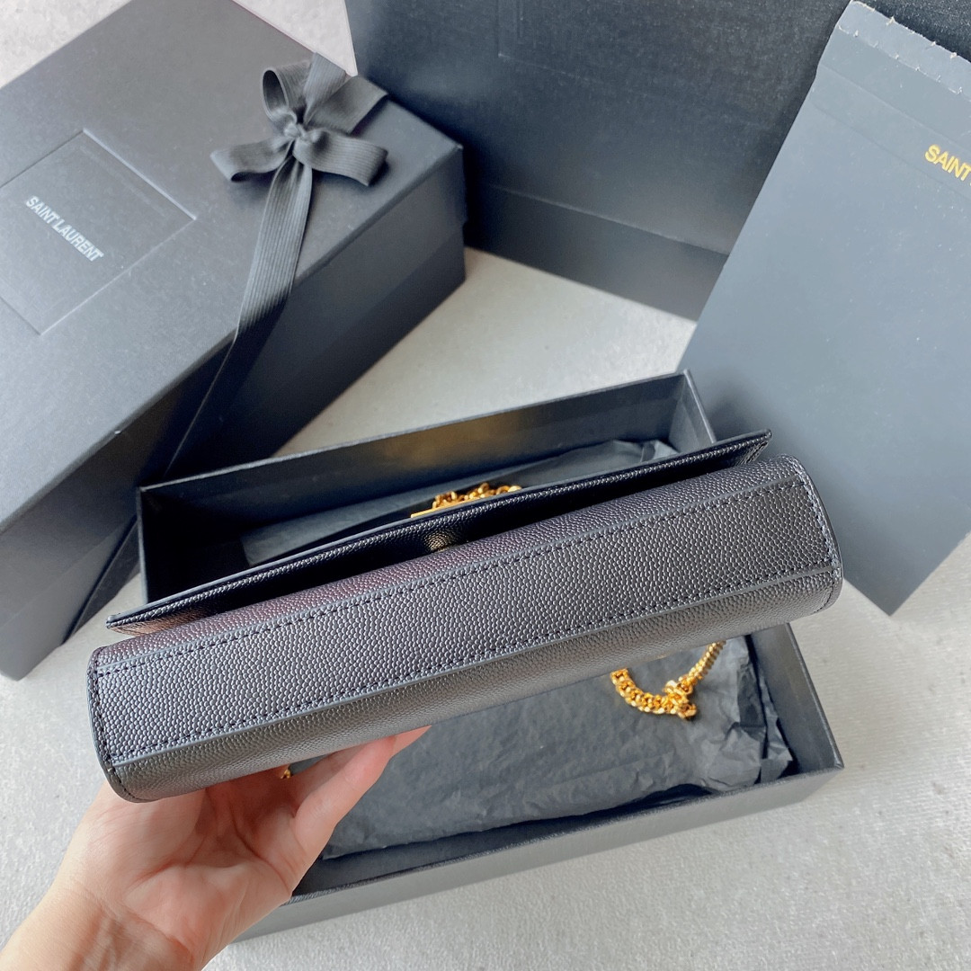 Y51 KATE SMALL IN GRAIN DE POUDRE EMBOSSED LEATHER NAVY GOLD 7.8 X 4.9 X 1.9 INCHES