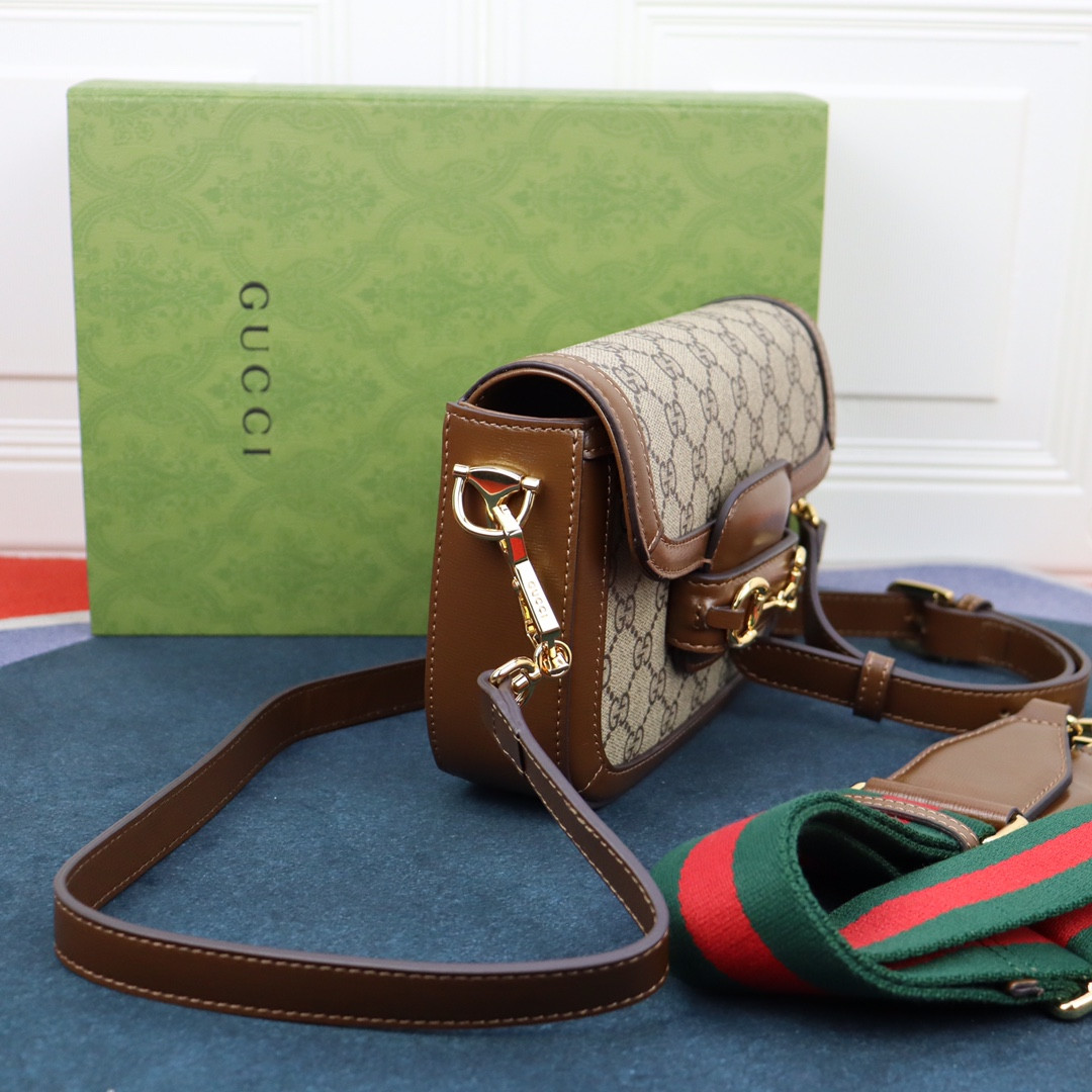 Gvc*1 HORSEBIT 1955 MINI BAG Beige and ebony 8.1"W x 5.7"H x 2"D