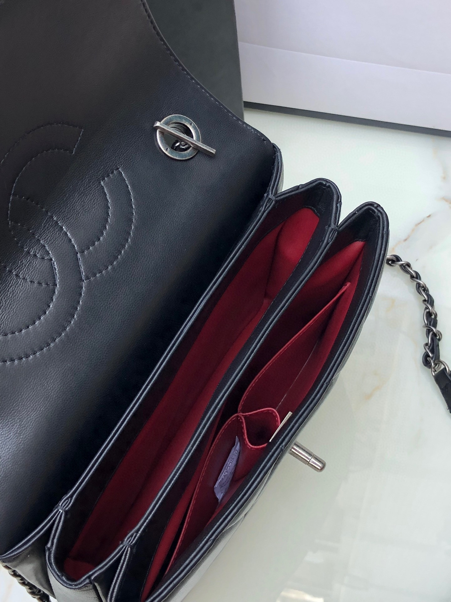 Ch**el FLAP BAG WITH TOP HANDLE 6.6 × 9.8 × 4.7 in