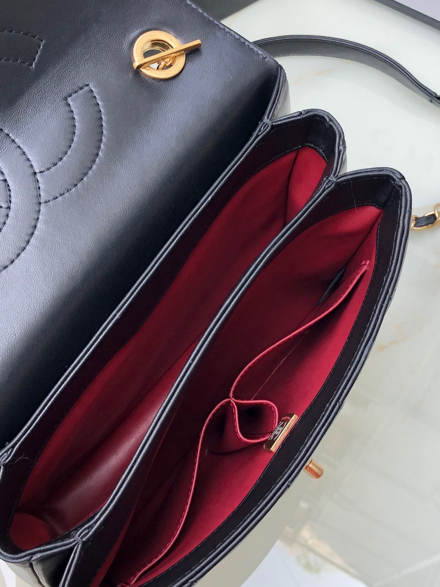 Ch**el FLAP BAG WITH TOP HANDLE 6.6 × 9.8 × 4.7 in