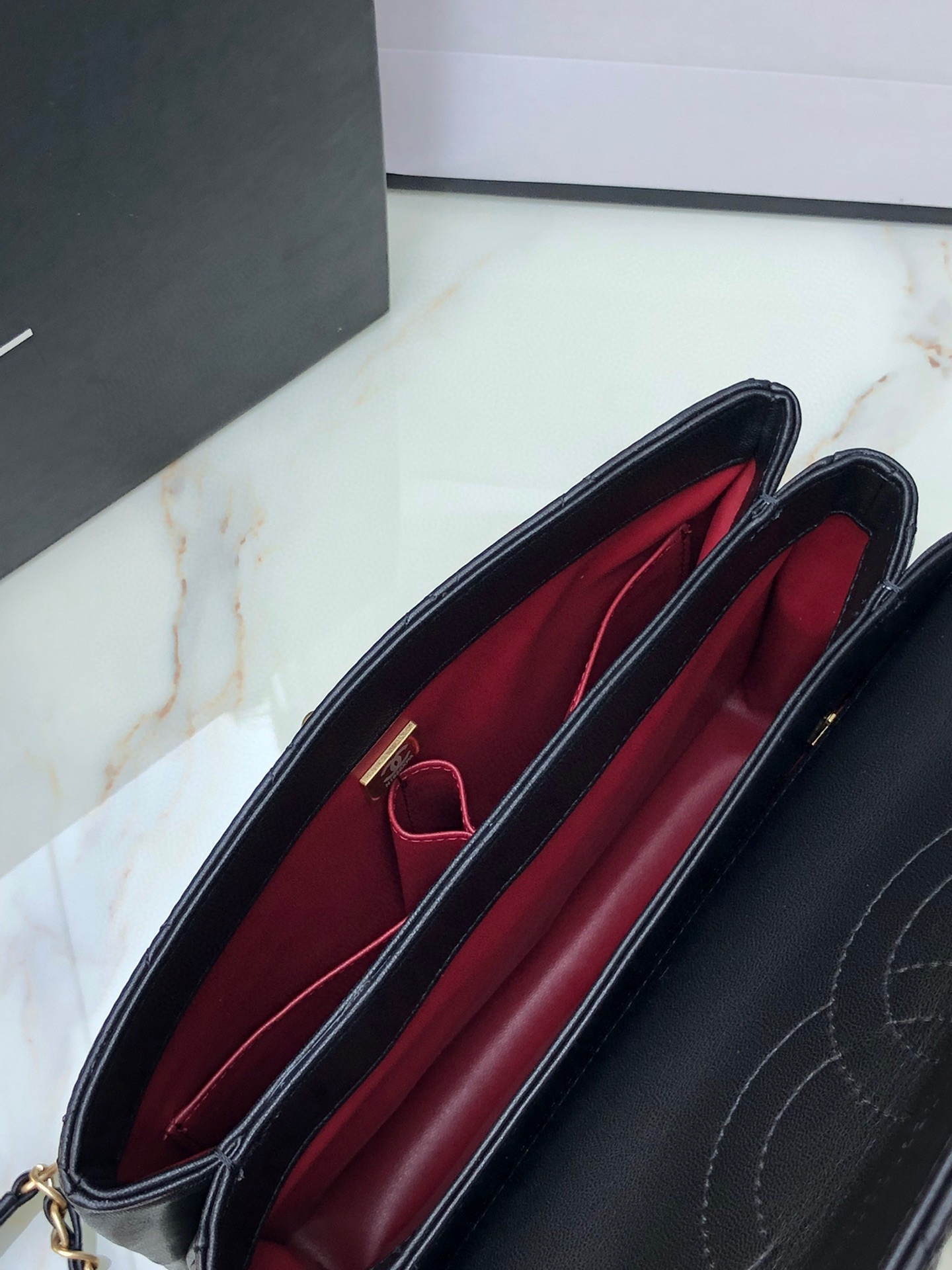 Ch**el FLAP BAG WITH TOP HANDLE 6.6 × 9.8 × 4.7 in