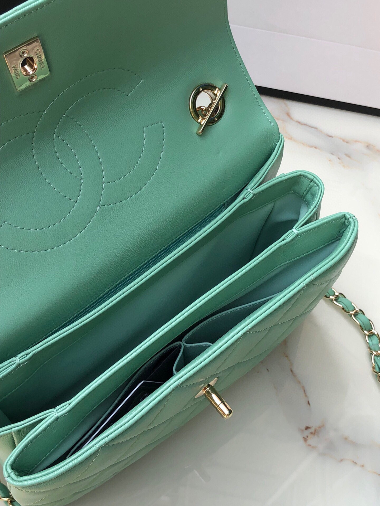 Ch**el FLAP BAG WITH TOP HANDLE 6.6 × 9.8 × 4.7 in