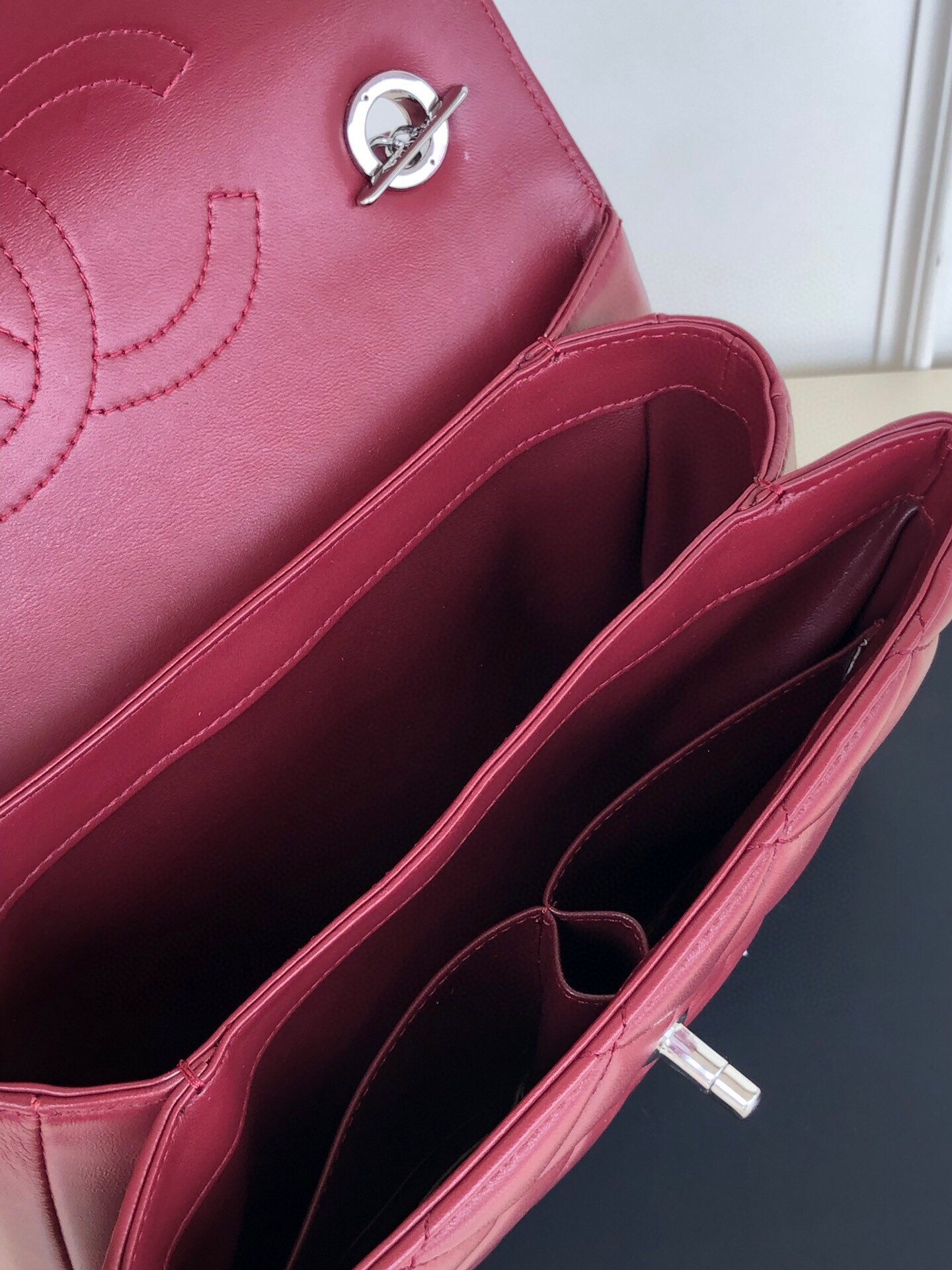 Ch**el FLAP BAG WITH TOP HANDLE 6.6 × 9.8 × 4.7 in