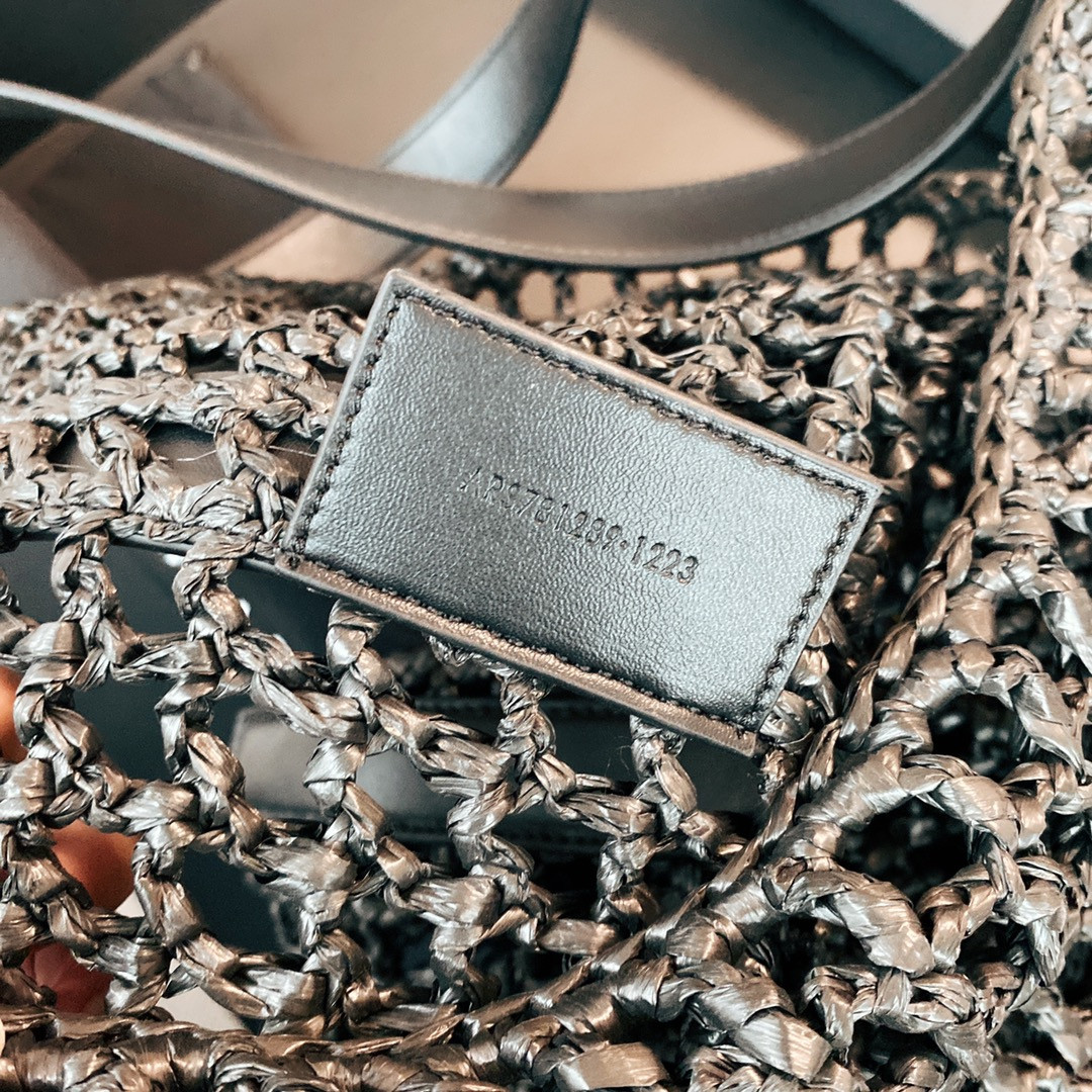 Y51 OXALIS BAG IN RAFFIA MACRAMÉ BLACK 14.6X 5.7X1.2INCHES