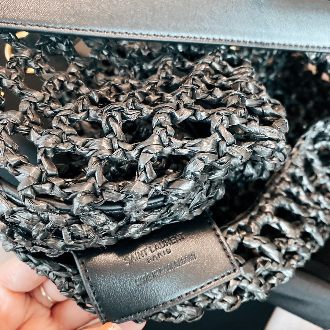 Y51 OXALIS BAG IN RAFFIA MACRAMÉ BLACK 14.6X 5.7X1.2INCHES