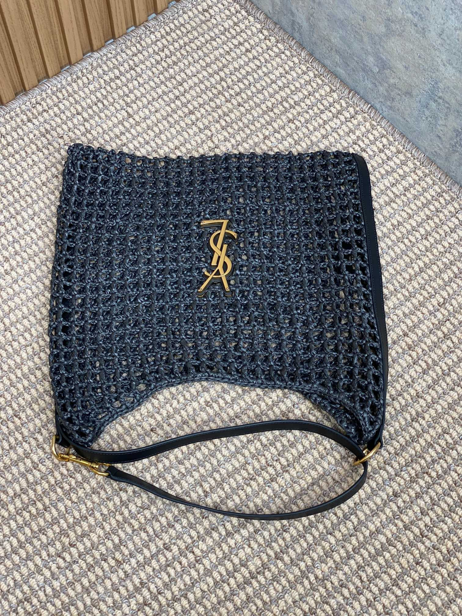 Y51 OXALIS BAG IN RAFFIA MACRAMÉ BLACK 14.6X 5.7X1.2INCHES