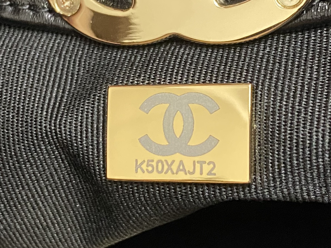 Ch**el  SHOPPING BAG Shiny Lambskin & Gold-Tone Metal Black 35x39x8cm