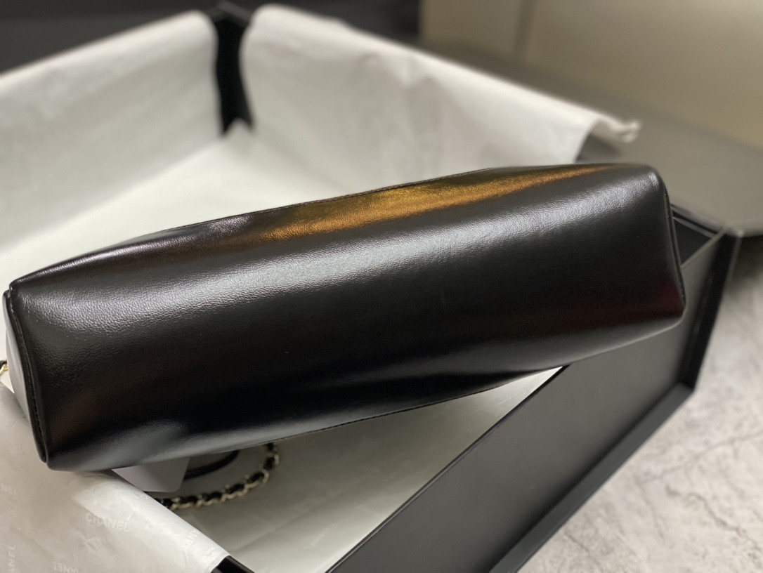 Ch**el SHOPPING BAG Shiny Lambskin & Gold-Tone Metal Black11.7 × 11.3 × 3.5 in