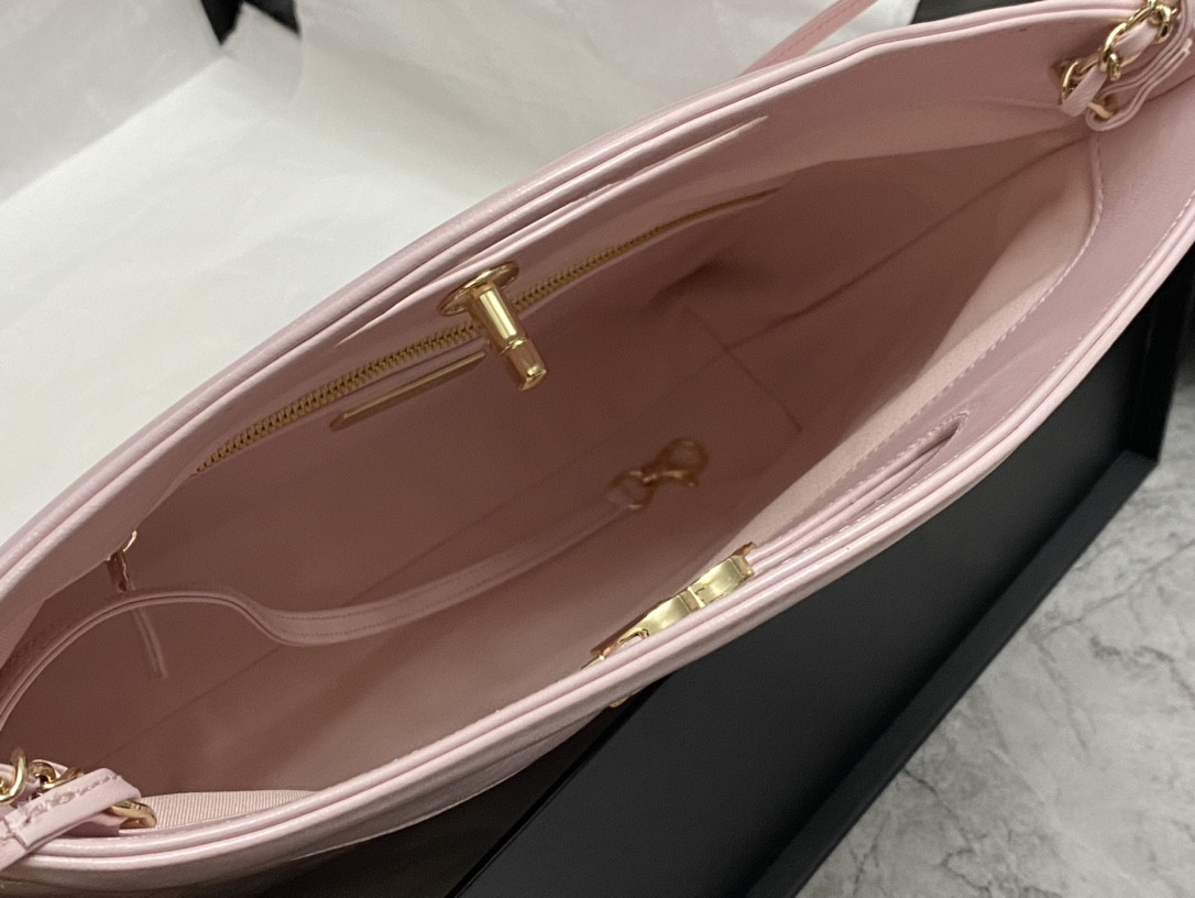 Ch**el SHOPPING BAG Shiny Lambskin & Gold-Tone Metal 11.7 × 11.3 × 3.5 in