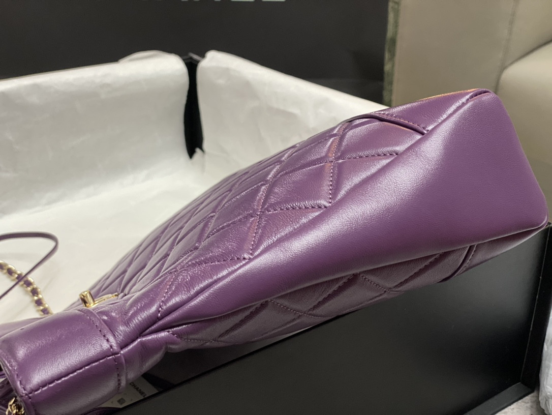 Ch**el SHOPPING BAG Shiny Lambskin & Gold-Tone Metal 11.7 × 11.3 × 3.5 in