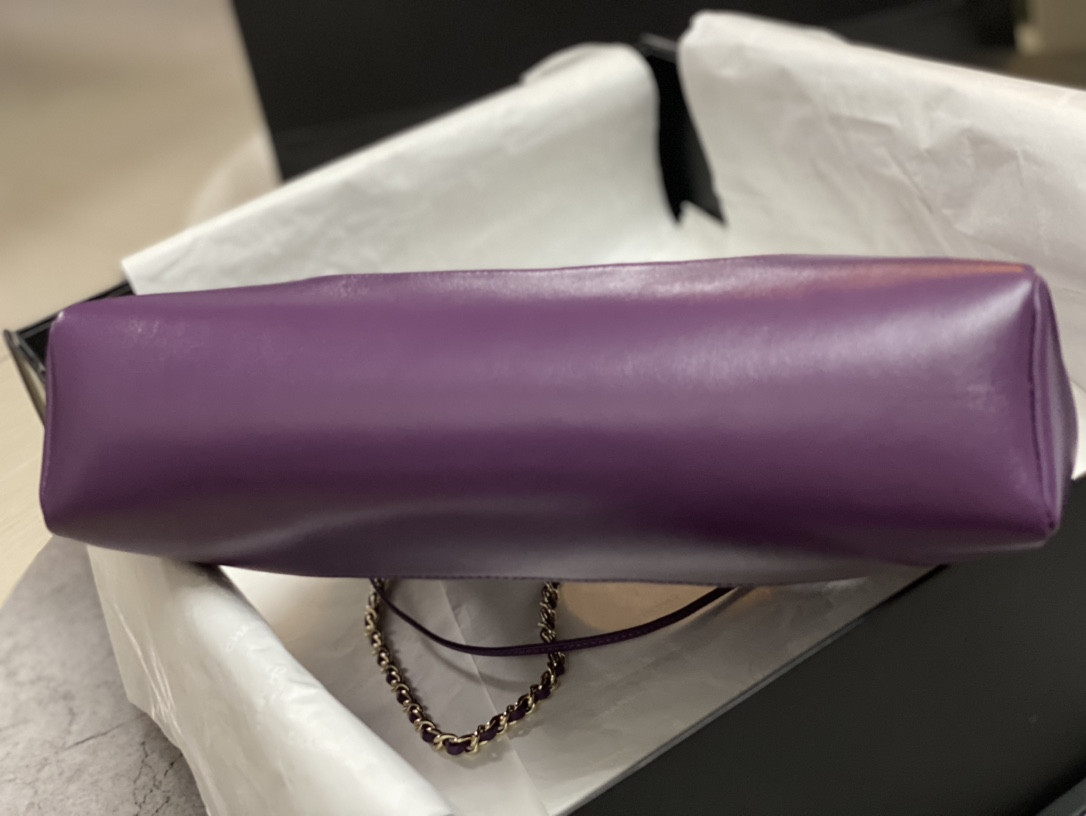 Ch**el SHOPPING BAG Shiny Lambskin & Gold-Tone Metal 11.7 × 11.3 × 3.5 in