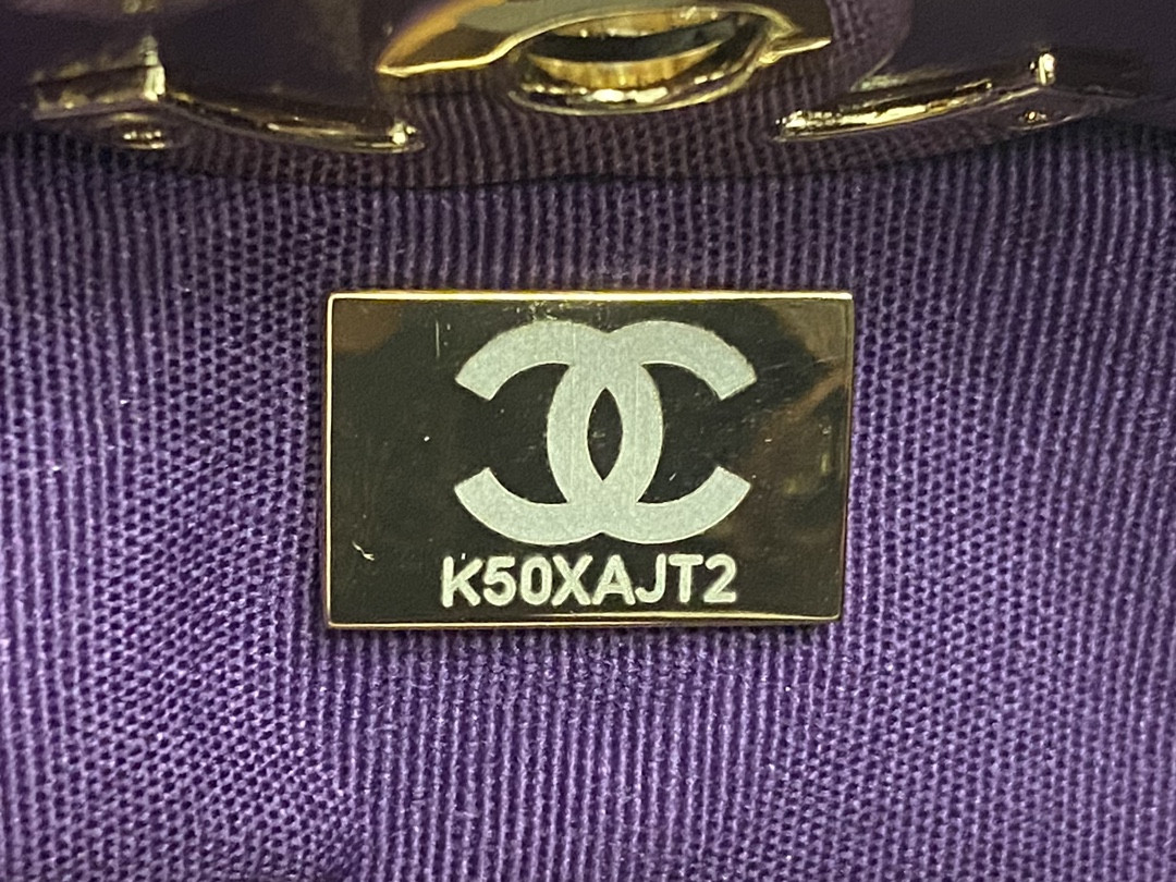 Ch**el SHOPPING BAG Shiny Lambskin & Gold-Tone Metal 11.7 × 11.3 × 3.5 in