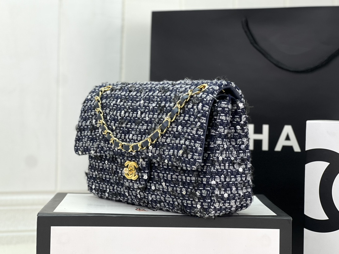 Ch**el classic 11.12 handbag tweed & gold-tone metal 6 × 9.9 × 2.5 in