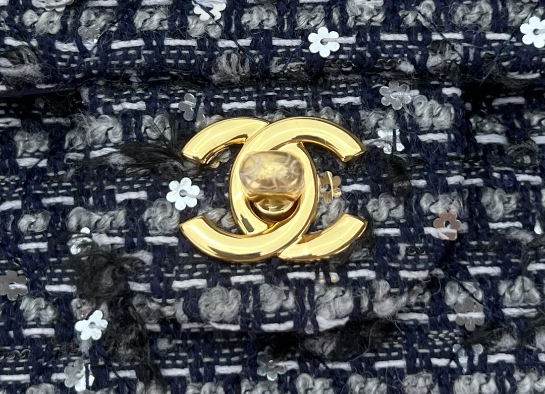 Ch**el classic 11.12 handbag tweed & gold-tone metal 6 × 9.9 × 2.5 in