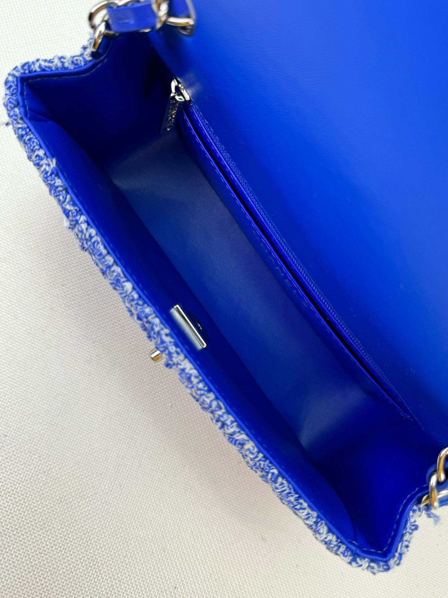 Ch**el MINI CLASSIC 11.12 HANDBAG  Tweed & Silver-Tone Metal 4.7 × 7.8 × 2.3 in