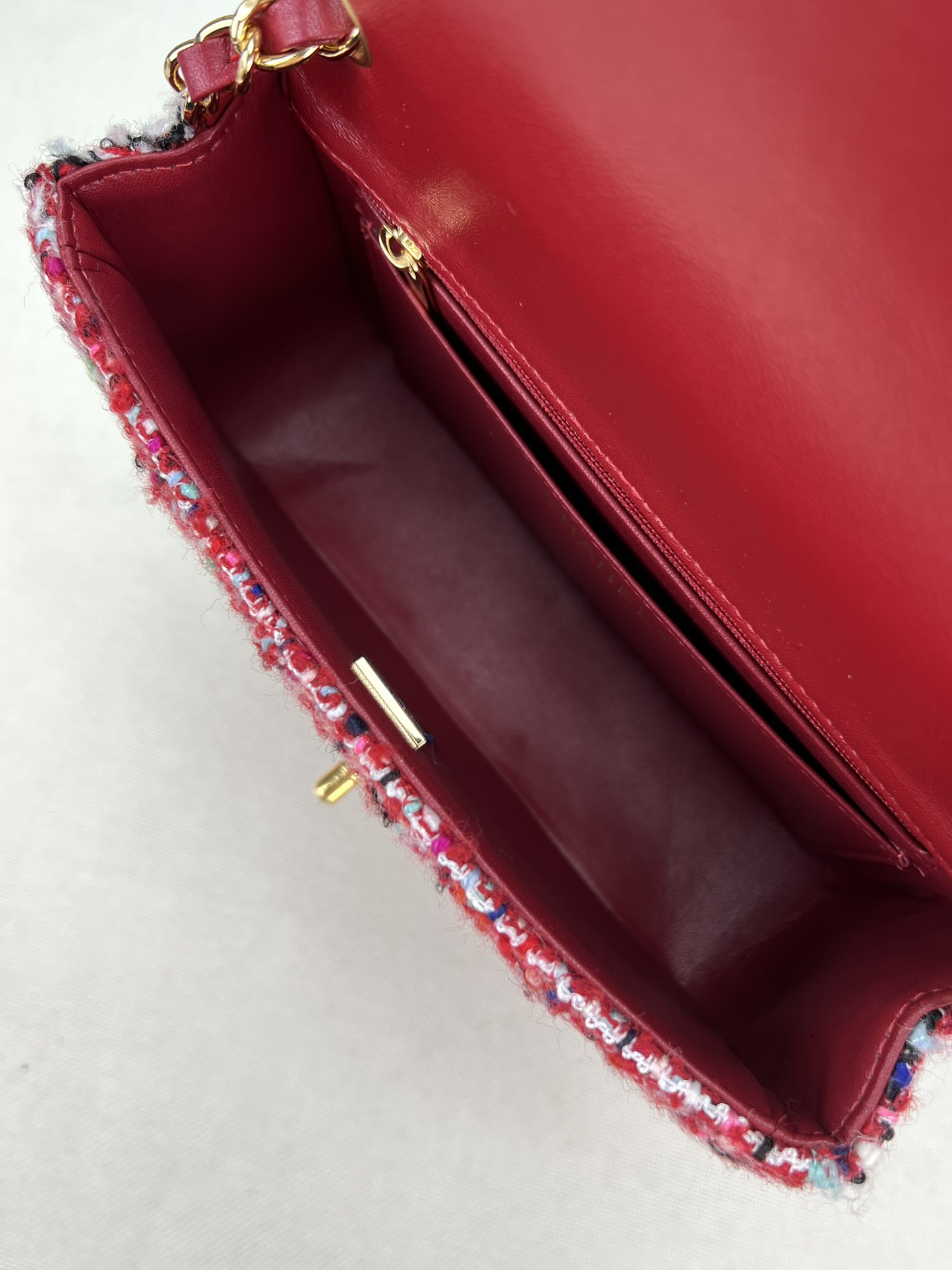 Ch**el MINI CLASSIC 11.12 HANDBAG Tweed & Gold-Tone Metal 4.7 × 7.8 × 2.3 in