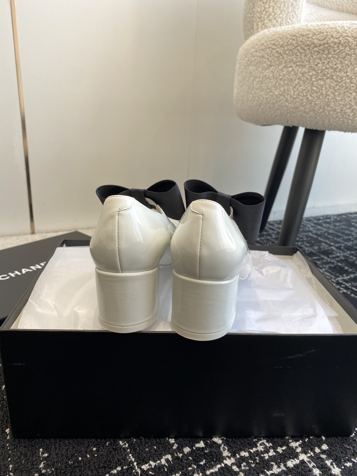 UA Ch**el MARY JANES Patent Calfskin & Grosgrain