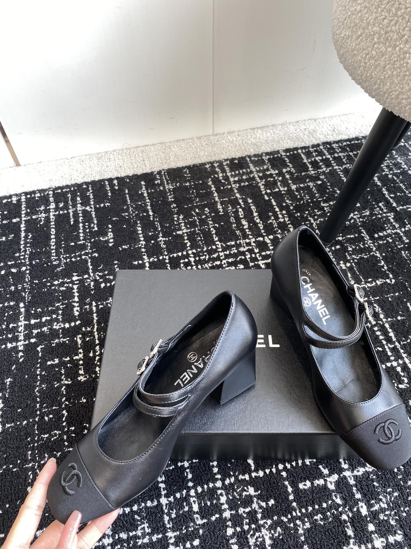 UA Ch**el MARY JANES Lambskin & Grosgrain