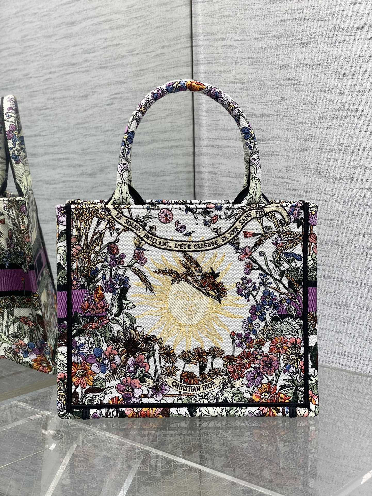 Small D10r Book Tote  Ecru Multicolor D10r 4 Saisons Été Soleil Embroidery 26x8x22cm