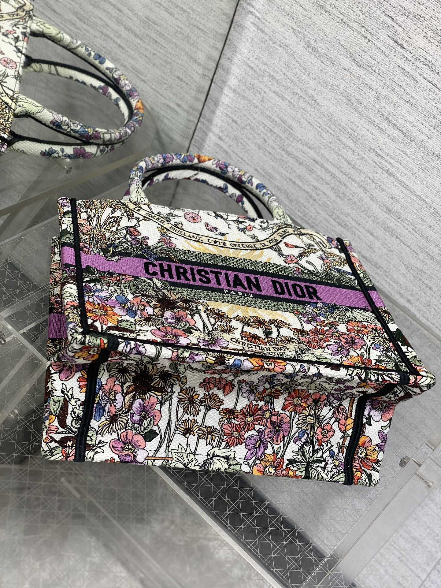 Small D10r Book Tote  Ecru Multicolor D10r 4 Saisons Été Soleil Embroidery 26x8x22cm