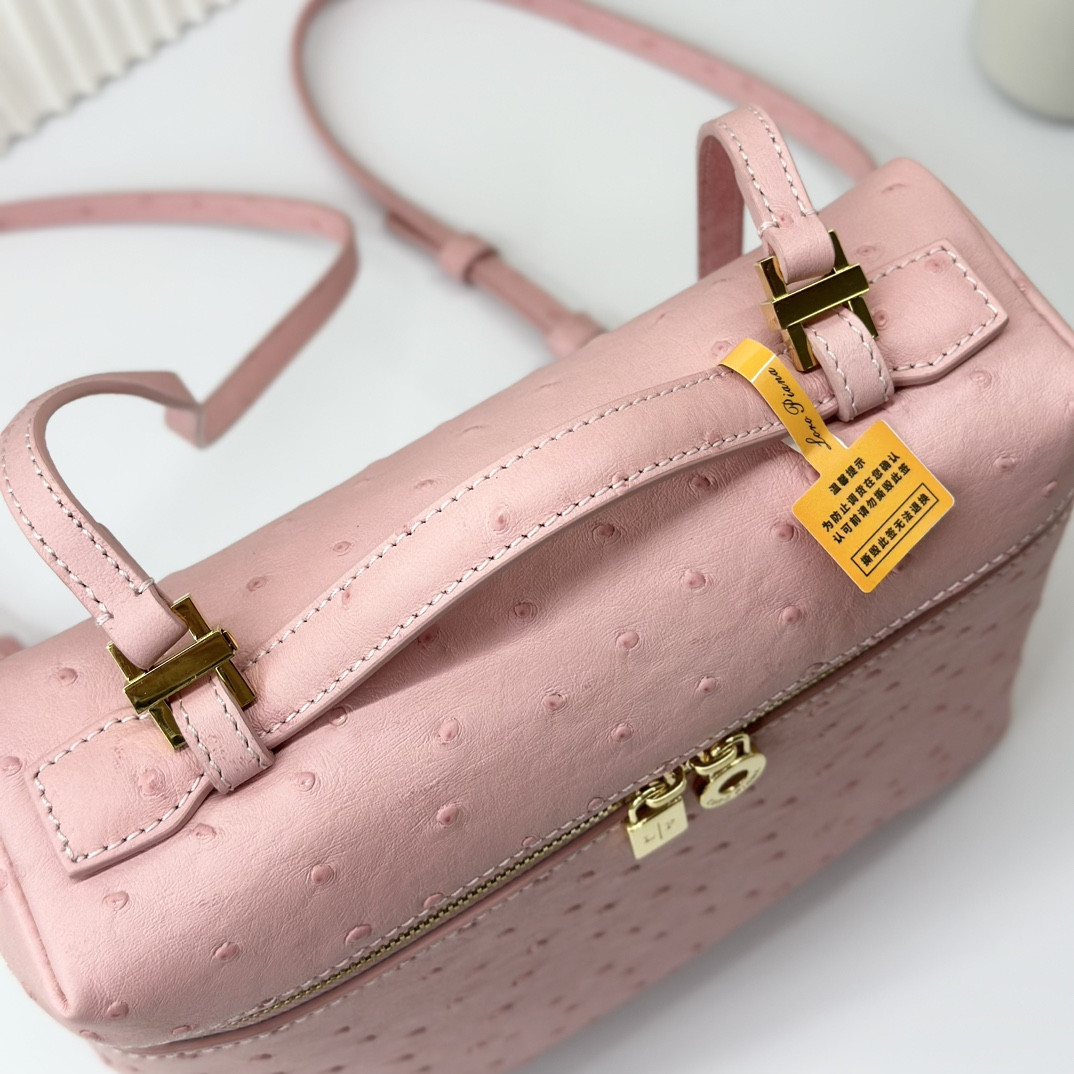 L0r0 P1ana Extra Pocket backpack L23.5 Ostrich-grained Leather 23 x 21 x 8 cm