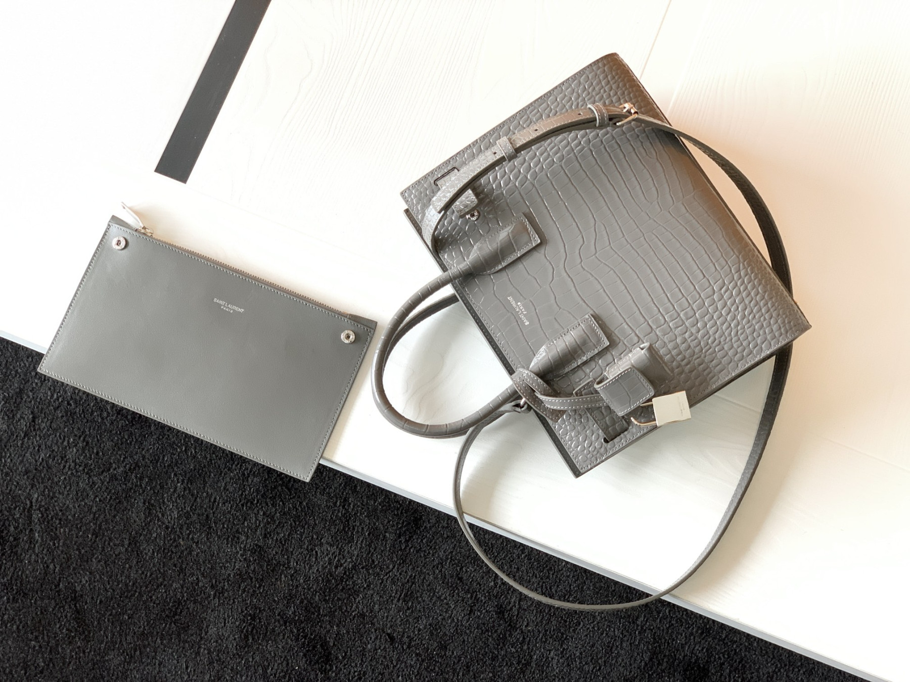 Y51 SAC DE JOUR IN EMBOSSED CROCODILE LEATHER - baby 26x13.5x12.5cm