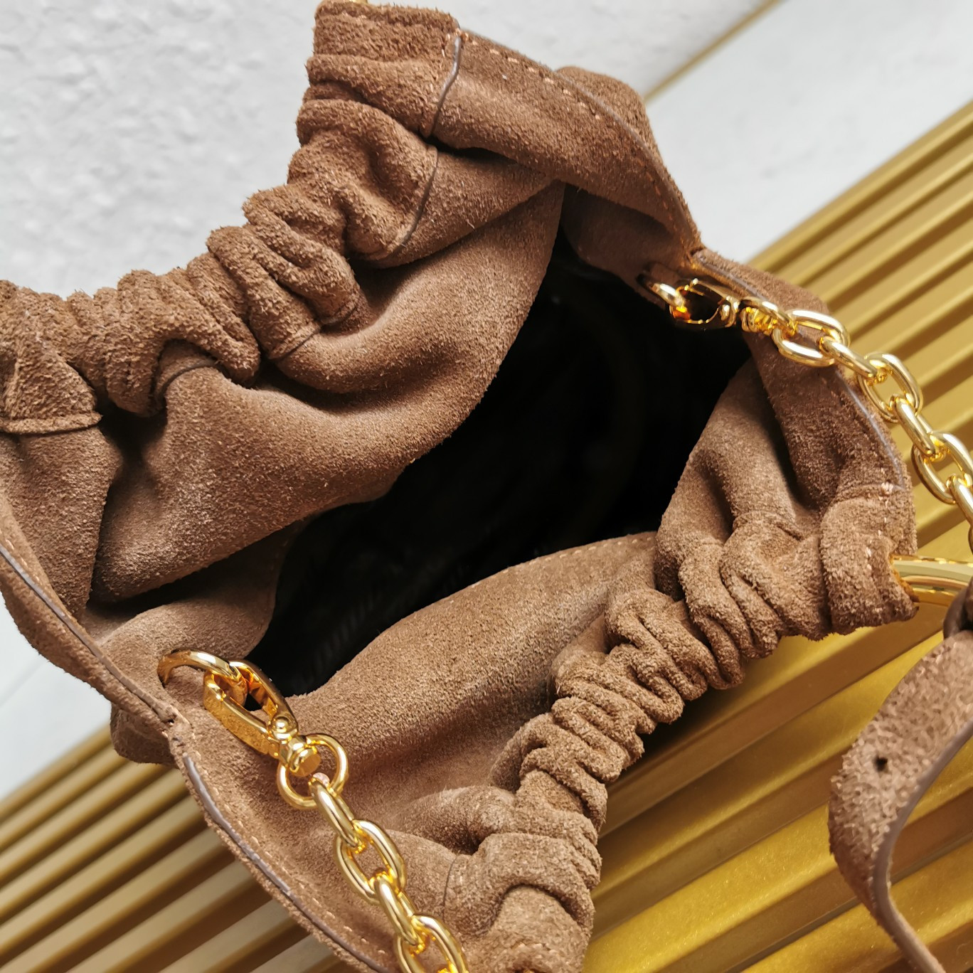 Pra*a Velvet mini-bag with nappa leather details 15x19x8cm