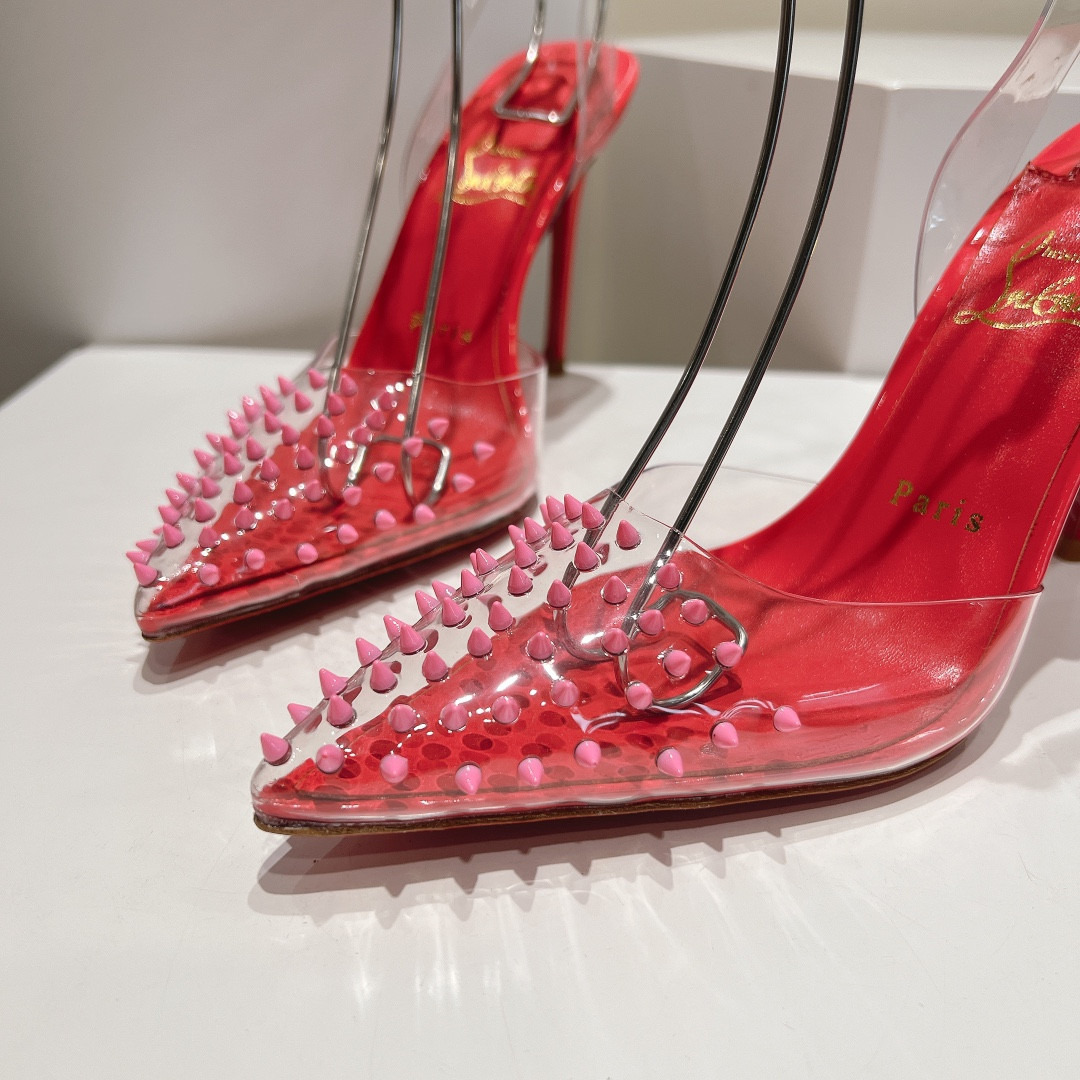 UA Chr1st1an Louboutin CL pointed toe high-heeled transparent studded sandals
