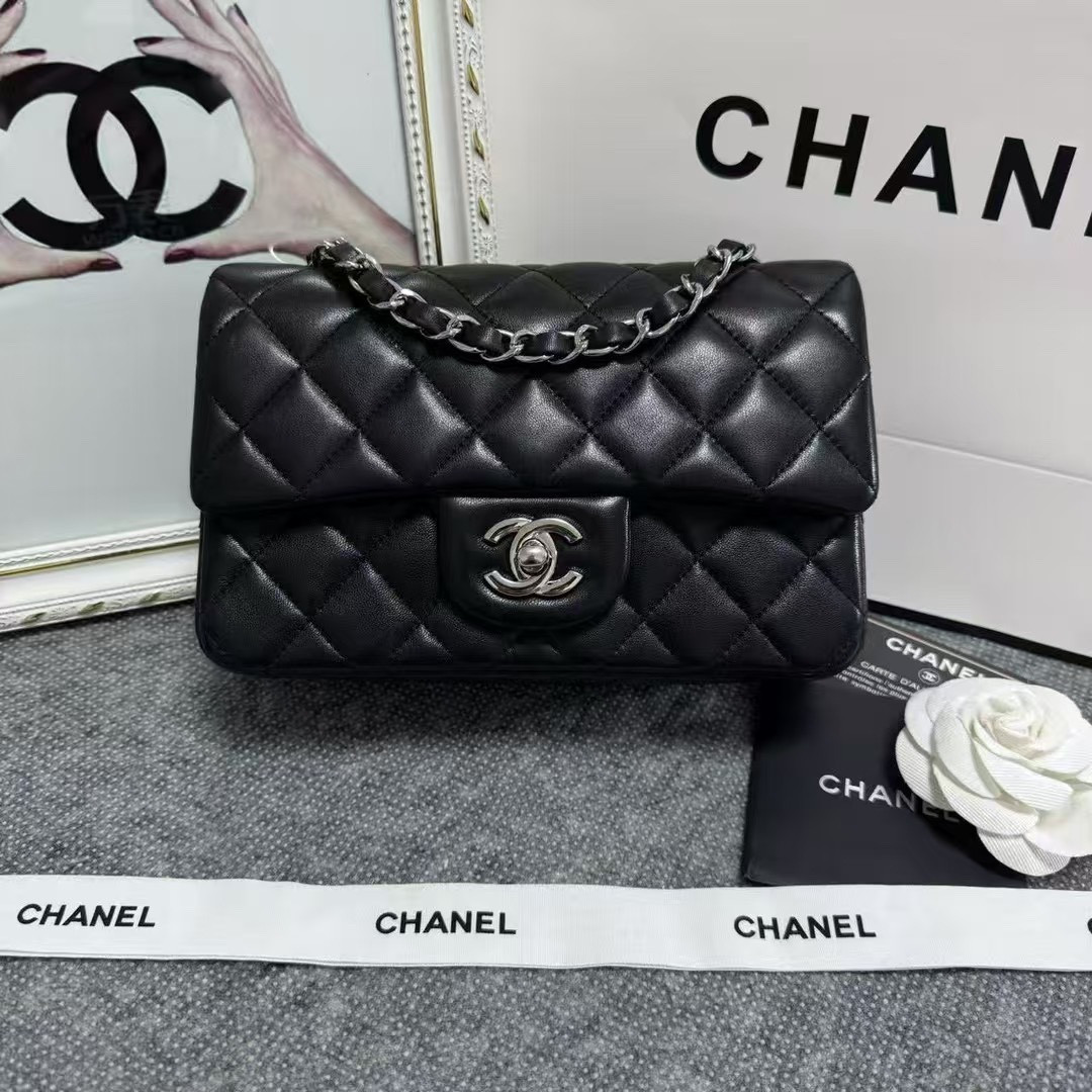 Ch**el MINI FLAP BAG BLACK 12 × 20 × 6 cm