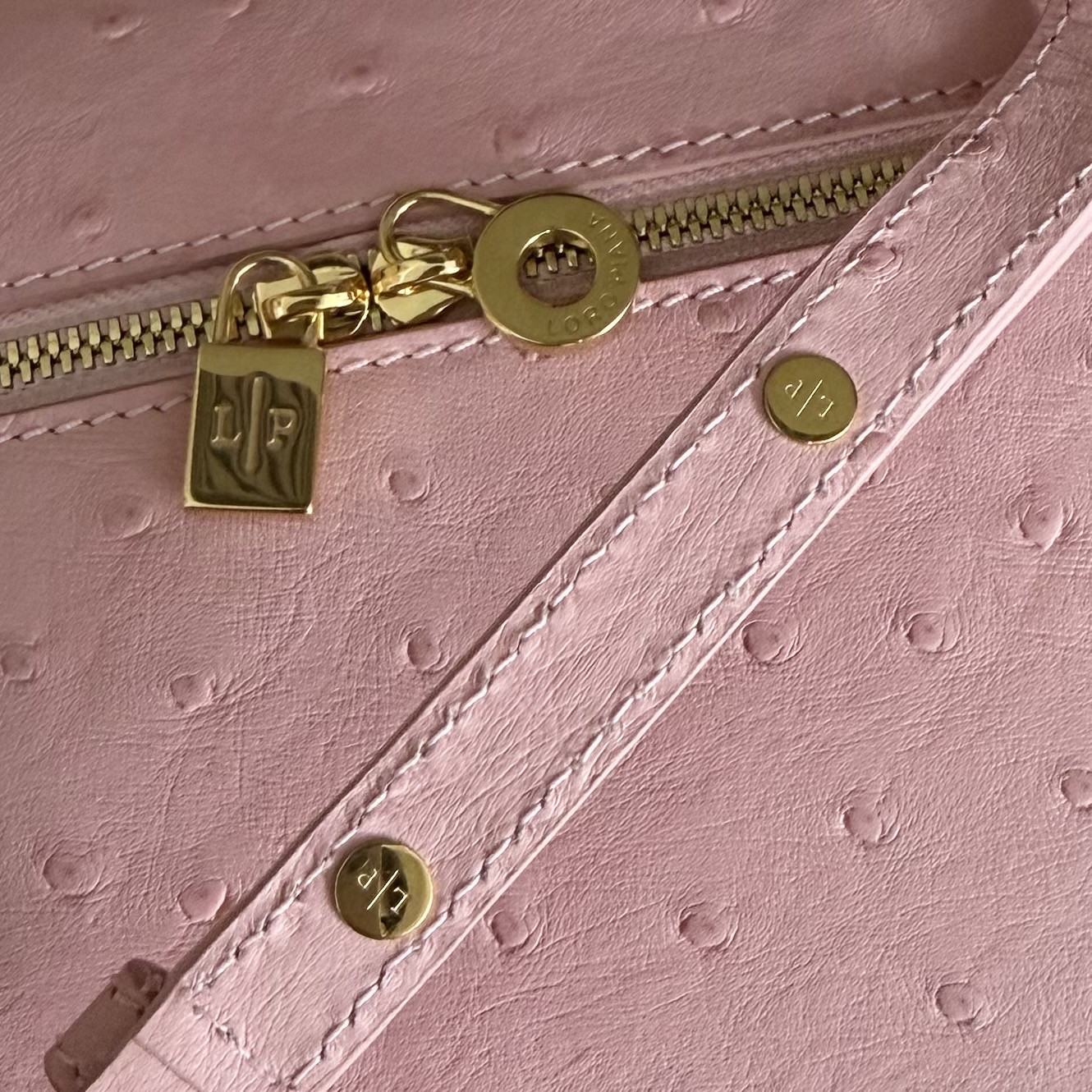 L0r0 P1ana Extra Pocket L27 Ostrich-grained Leather 16x27x10cm