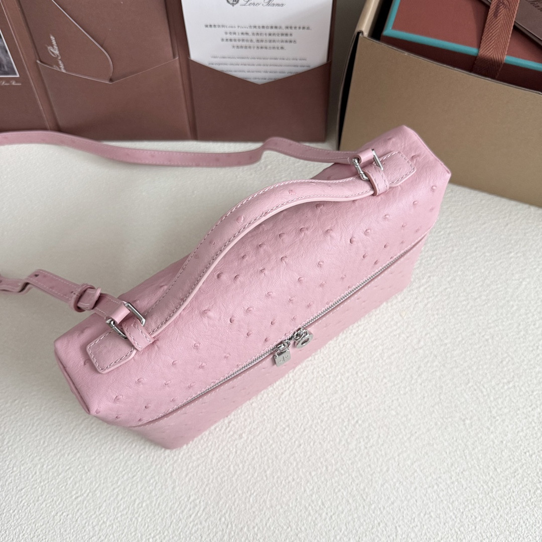 L0r0 P1ana Extra Pocket L27 Ostrich-grained Leather 16x27x10cm