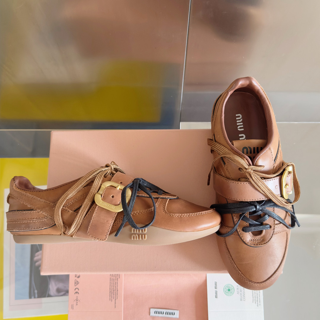 UA Miu Miu Leather Sneakers With Buckle