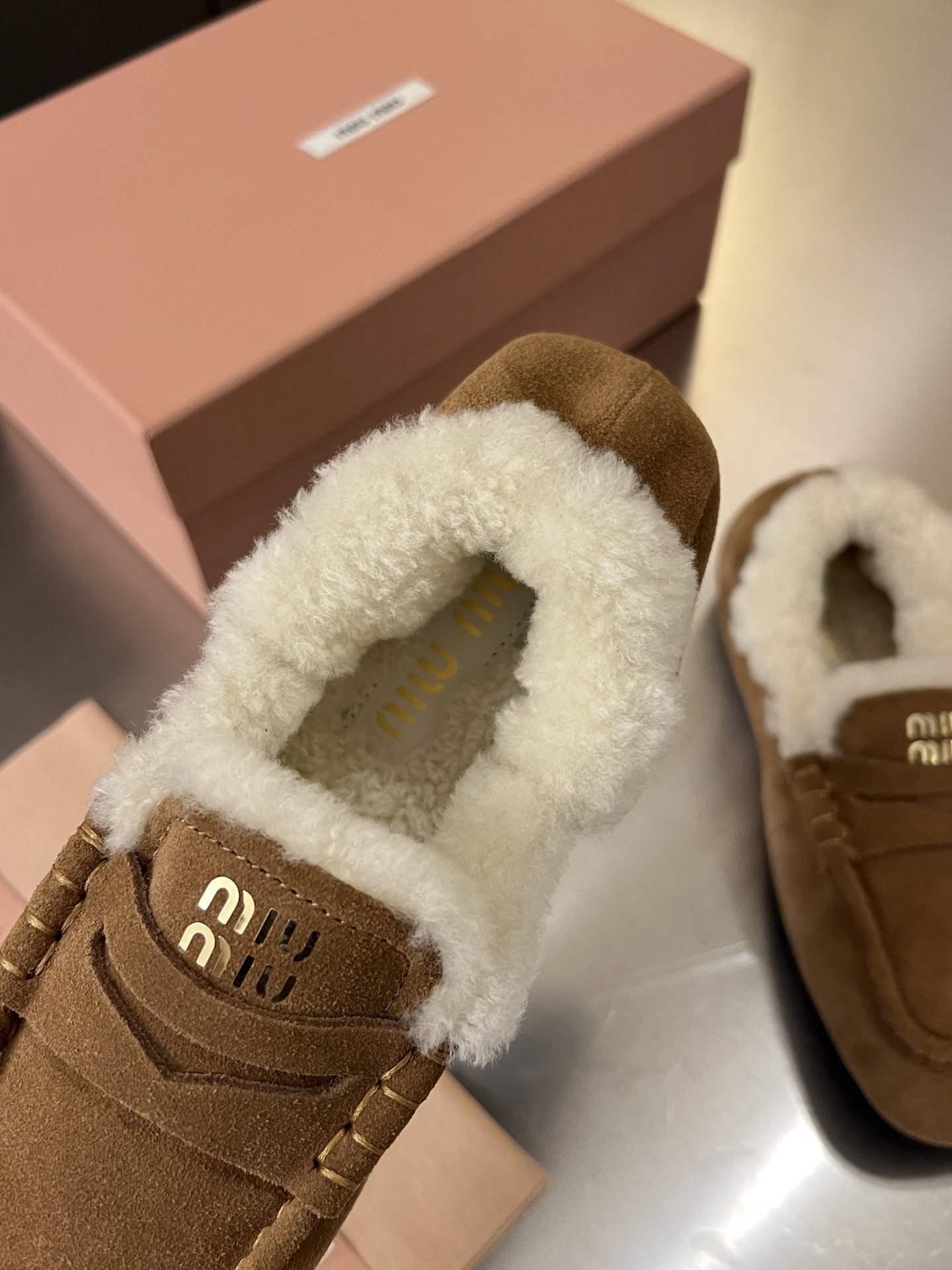 UA Miu Miu Ruches Suede Loafers