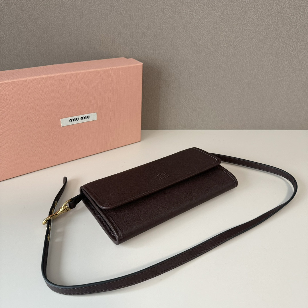 Miu Miu Nappa Leather Wallet with Shoulder Strap 19x9.5x2cm