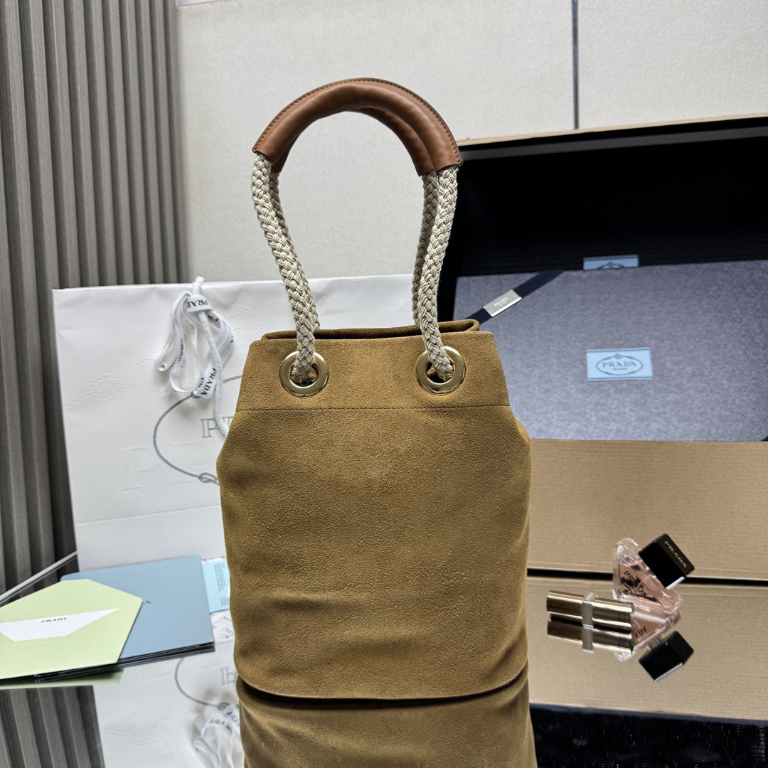 Pra*a Mariner Small Suede Bucket Bag 28x23.5x16.5cm