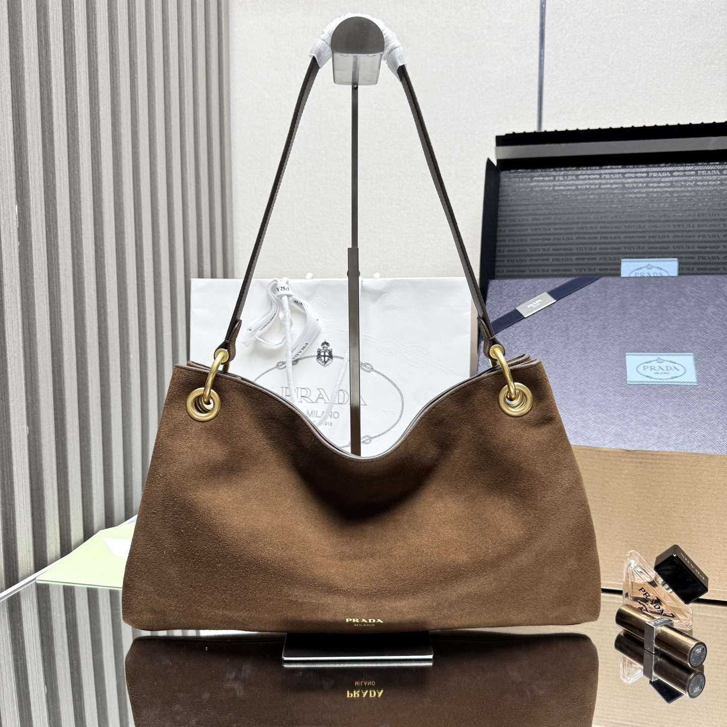 Pra*a Etude Large Suede Shoulder Bag 24.5x40.5cm