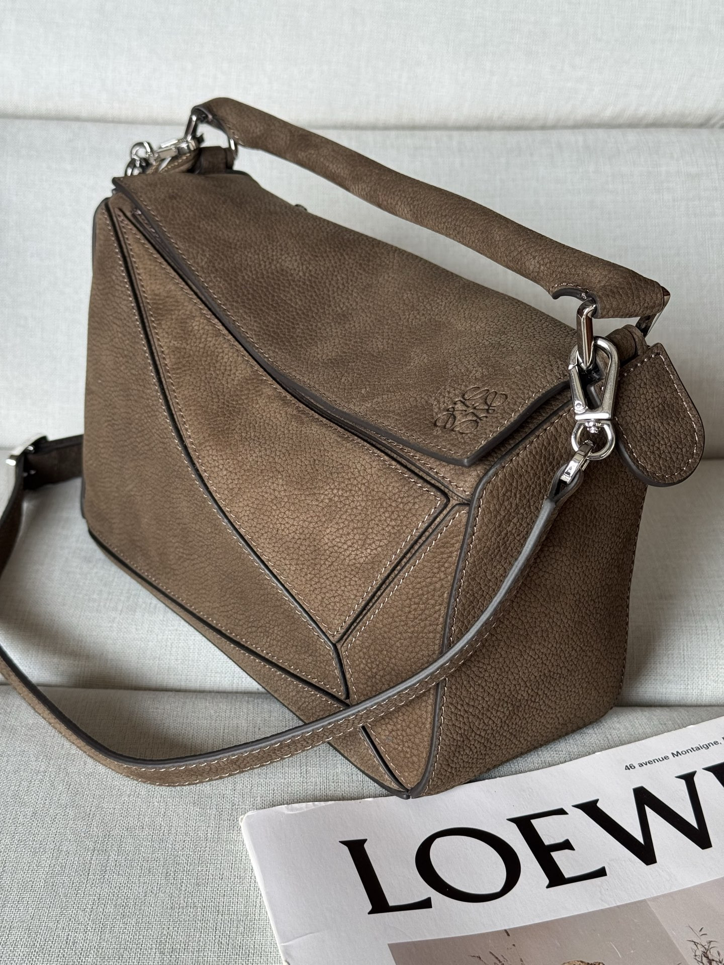Loewe Small Featherlight Puzzle Bag in Grained Nubuck 16.5x24x10.5cm