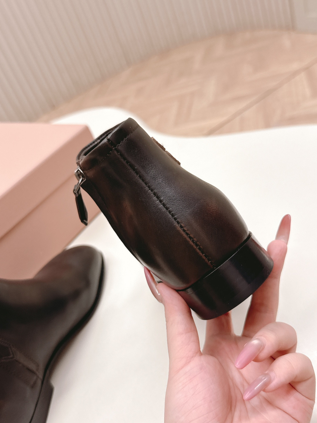 UA Miu Miu Fumé Leather Booties